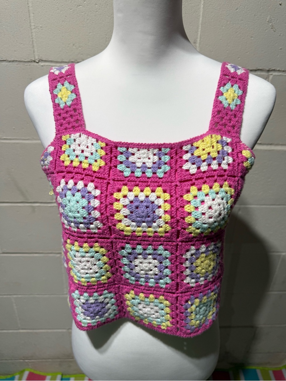 Design History Pink Crochet Granny-Square Tank Top